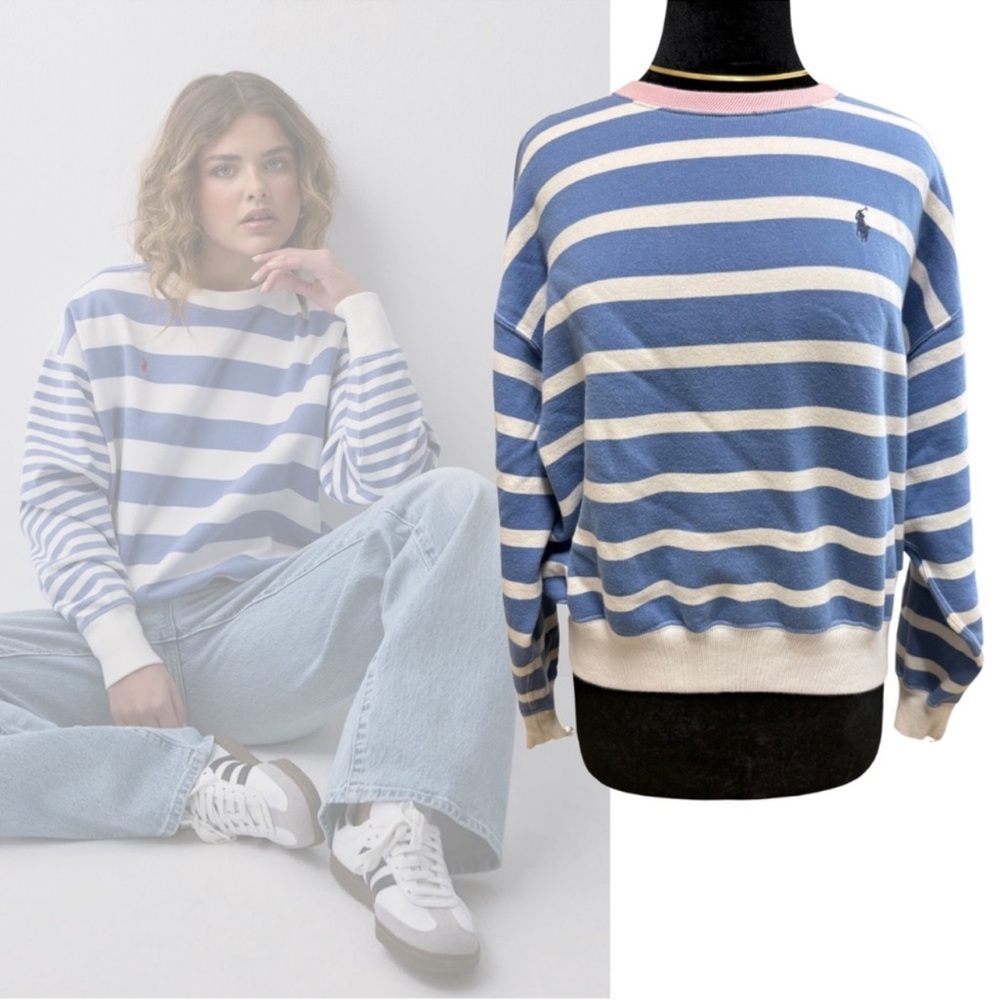 Ralph Lauren Blue and White Striped Fleece